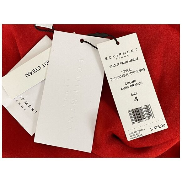 Equipment Short Faun Dress NWT $475 in Aura Orange / Poppy Red Women's Size 4 - Picture 8 of 13